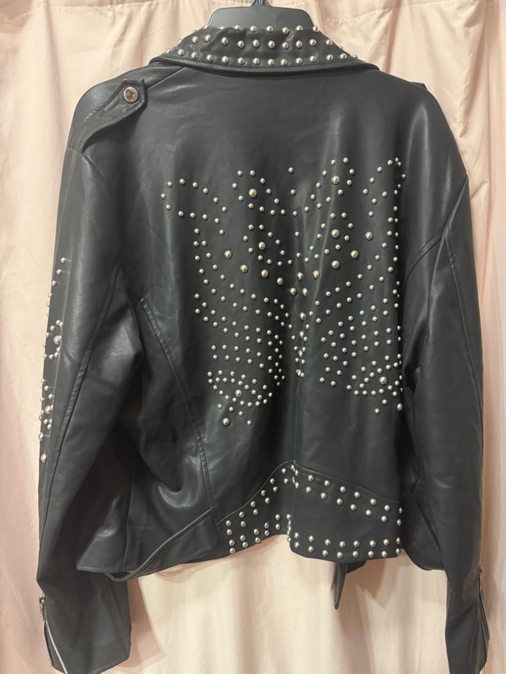 Studded Black faux Leather Biker Jacket - Women's - Picture 3 of 3